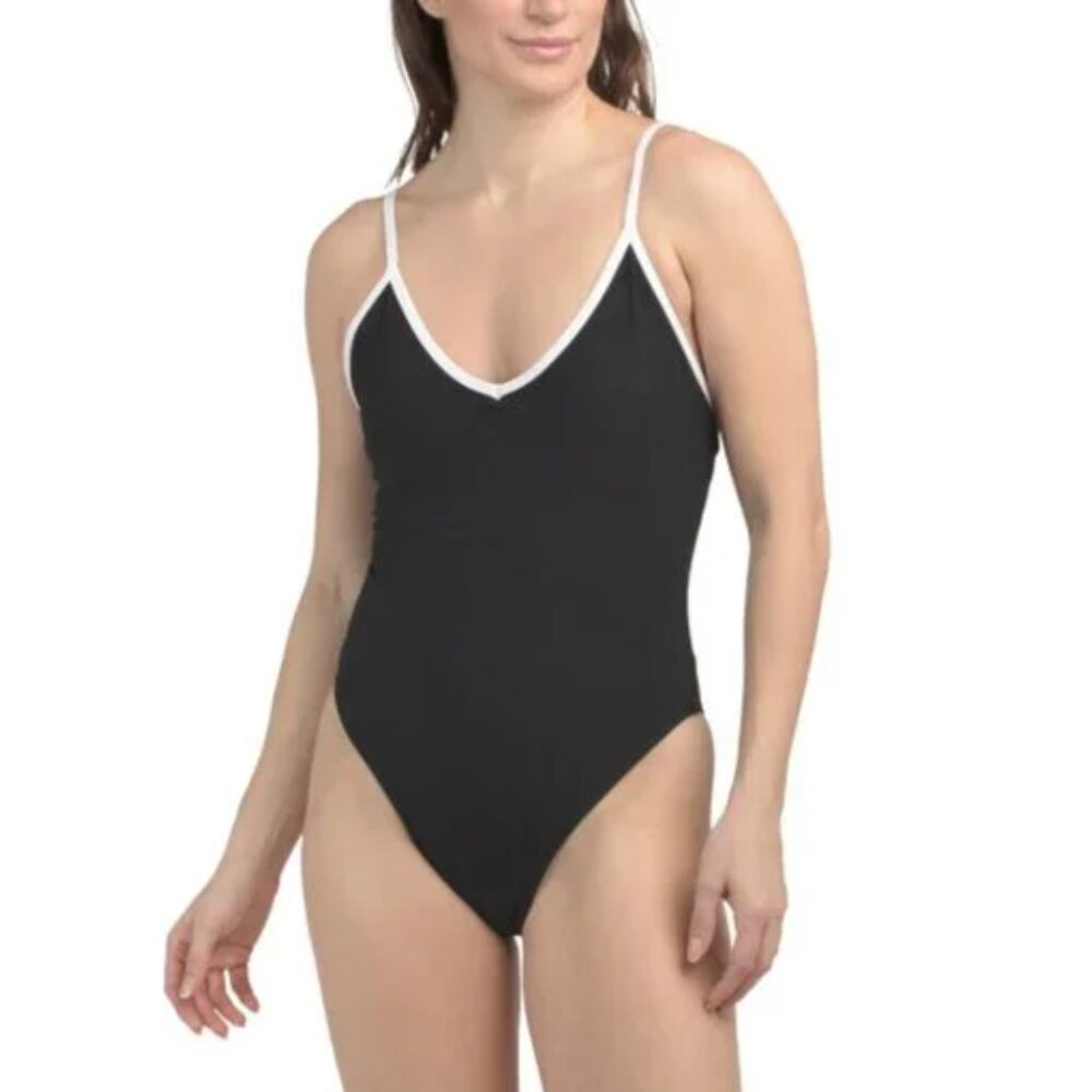 Wilo V Neck One Piece Black Swimsuit Cheeky Beach Pool Vacation Ocean Small